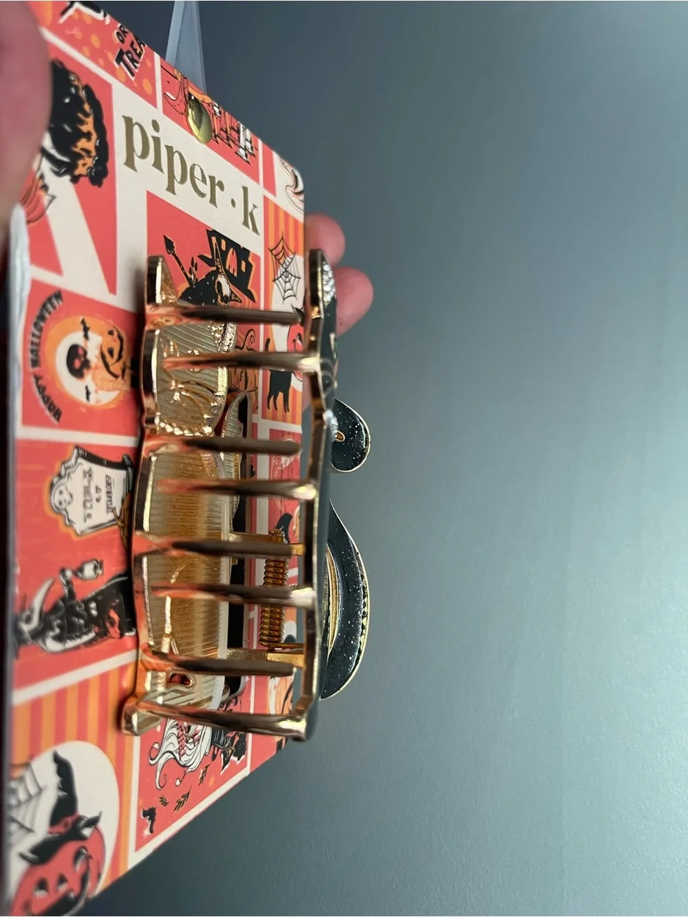 Piper Black Cat Enamel Pin with Rhinestone Collar